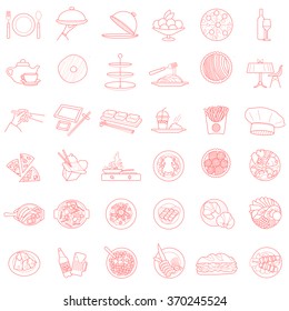 bistro icons pictogram vector collection isolated design elements set. contour outline simbols objects food and beverages.