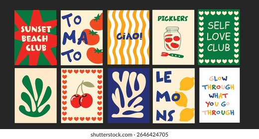 Bistro illustrations with strawberries, flowers, and drinks for social media use.

