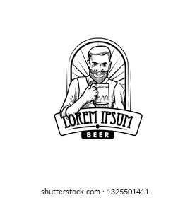 bistro logo and beer bar, classic, with people symbols, anchors, beer bottles,