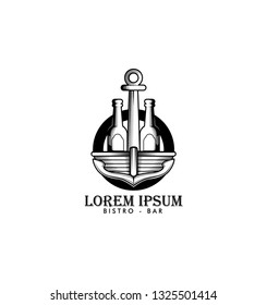 bistro logo and beer bar, classic, with people symbols, anchors, beer bottles,