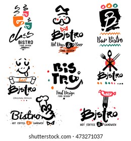 Bistro Logo, Images And Design Elements. Quick Hot Food Symbols And Illustration Handmade