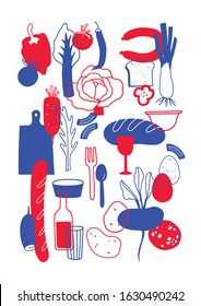 Bistro menu illustration vector. Vegetables print. Food illustration vector. recipe card print. scandinavian style illustration food. vintage kitchen vector print. cookbook print. kitchen artwork.