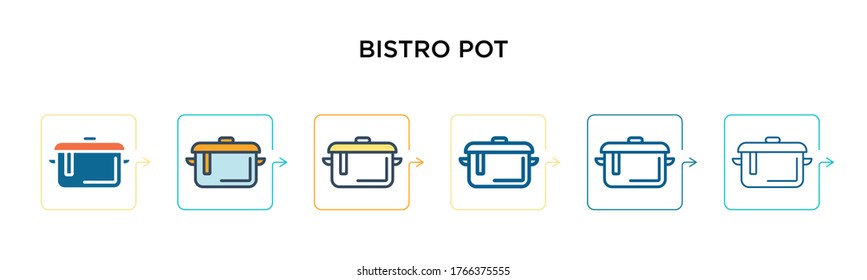 Bistro pot vector icon in 6 different modern styles. Black, two colored bistro pot icons designed in filled, outline, line and stroke style. Vector illustration can be used for web, mobile, ui