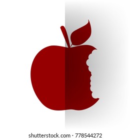 Bit apple sign. Vector.  icon on white bending paper background.