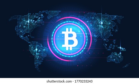 Bit coin blockchain technology with global connection concept suitable for financial investment or crypto currency trends business idea and all art work design - Vector