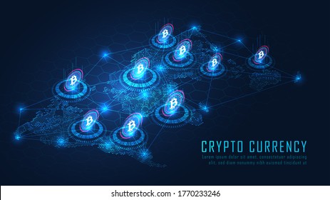 Tecnología de bloqueo de monedas de bits con concepto de conexión global adecuado para inversión financiera o tendencias de moneda criptográfica idea de negocio y todo diseño de obras de arte - Vector