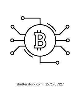 Bit coin icon. Cryptocurrency. Digital currency.  Internet money. Outline thin line flat illustration. Isolated on white background. 