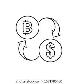 Bit coin icon. Cryptocurrency. Digital currency.  Internet money. Outline thin line flat illustration. Isolated on white background. 