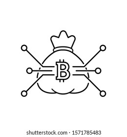 Bit coin icon. Cryptocurrency. Digital currency.  Internet money. Outline thin line flat illustration. Isolated on white background. 