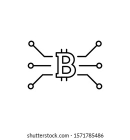Bit coin icon. Cryptocurrency. Digital currency.  Internet money. Outline thin line flat illustration. Isolated on white background. 