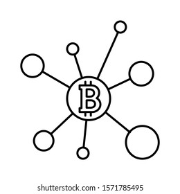 Bit coin icon. Cryptocurrency. Digital currency.  Internet money. Outline thin line flat illustration. Isolated on white background. 