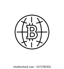 Bit coin icon. Cryptocurrency. Digital currency.  Internet money. Outline thin line flat illustration. Isolated on white background. 