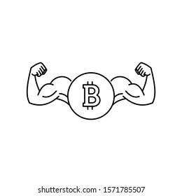 Bit coin icon. Cryptocurrency. Digital currency.  Internet money. Outline thin line flat illustration. Isolated on white background. 