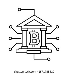 Bit coin icon. Cryptocurrency. Digital currency.  Internet money. Outline thin line flat illustration. Isolated on white background. 