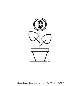 Bit coin icon. Cryptocurrency. Digital currency.  Internet money. Outline thin line flat illustration. Isolated on white background. 