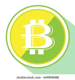 Bit coin icon with flat vector design or Digital virtual coin into one Bitcoin in flat style or Simple symbol cryptocurrency isolated white background with shadow