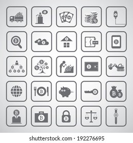 Bit coin icons set on gray background 