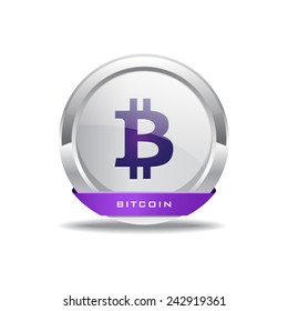 Bit Coin Purple Vector Icon Button