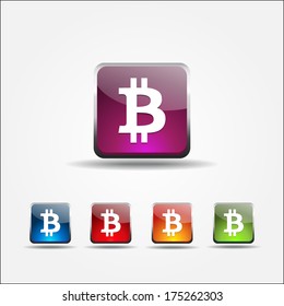 Bit Coin Sign Rounded Square Vector Icon Button Set