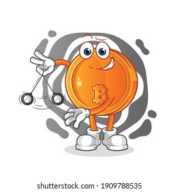 la moneda de bits oscila con el personaje de la mosca. vector de mascota de dibujos animados