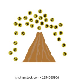 bit coins erupt from a volcano
