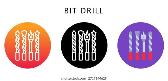 Icono de estilo múltiple de taladro de broca, plano, línea, glifo, lineal, tono dual. Relacionado Con La Carpintería, Industria De La Madera. Uso Para El Concepto Moderno, Ui, Web Ux Y Desarrollo De App.