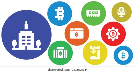 bit icon set. 9 filled bit icons.  Simple modern icons about  - Skyscrapper, Bitcoin, Ram, Drill