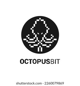 Bit octopus logo design vector