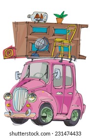a bit odd little car with stuff on the top - cartoon