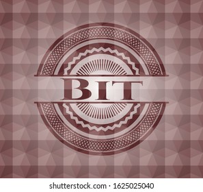 Bit red emblem or badge with geometric pattern background. Seamless.
