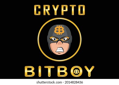 bitboy crypto currency icon with golden lines, bitboy mascot, vector eps10