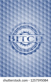 Bitch blue emblem with geometric background.
