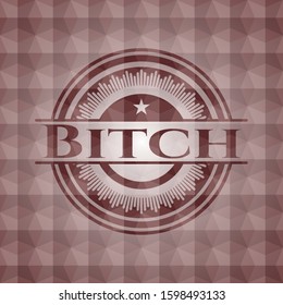 Bitch red emblem or badge with abstract geometric pattern background. Seamless.