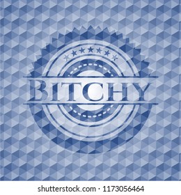 Bitchy blue emblem with geometric pattern.