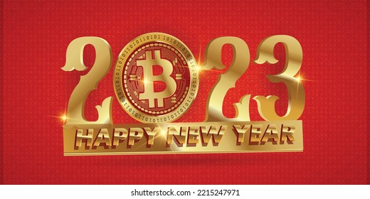 Bitcoin 2023 Feliz Año Nuevo saludos gráficos vectoriales de lujo