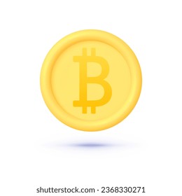 Bitcoin 3d in cartoon style on white background. Vector illustration