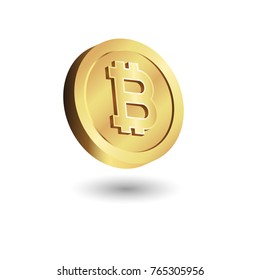 Bitcoin 3d golden icon.. Cryptocurrency emblem. Web and Internet money logo. Vector illustration.