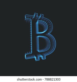 Bitcoin 3d icon . Futuristic object consists of glowing blurred particles . Connection of cyber compose object . Blockchain concept . Technology vector illustration .