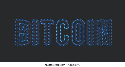 Bitcoin 3d icon . Futuristic object consists of glowing blurred particles . Connection of cyber compose object . Blockchain concept . Technology vector illustration .