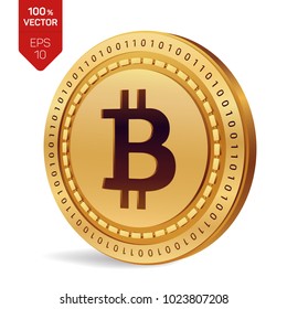 Bitcoin. 3D isometric Physical bit coin. Digital currency. Cryptocurrency. Golden coin with bitcoin symbol isolated on white background. Stock vector illustration