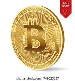 Bitcoin. 3D isometric Physical bit coin. Digital currency. Cryptocurrency. Golden coin with bitcoin symbol isolated on white background. Stock vector illustration