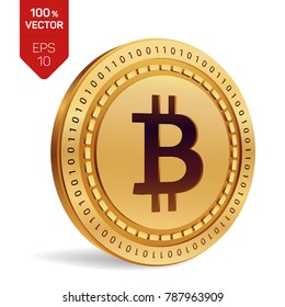 Bitcoin. 3D isometric Physical bit coin. Digital currency. Cryptocurrency. Golden coin with bitcoin symbol isolated on white background. Stock vector illustration