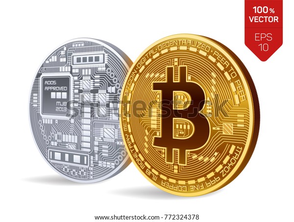 ビットコイン 3dアイソメ物理ビットコイン デジタル通貨 暗号通貨 白い背景に金貨と銀貨とビットコイン のシンボル ベクターイラスト のベクター画像素材 ロイヤリティフリー