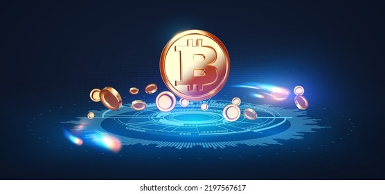 Bitcoin. 3D render crypto money symbol with light effects. Cryptocurrency coin.