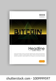 Bitcoin abstract background design with triangle geometric futuristic lines and chip. Cover book template. Vector.