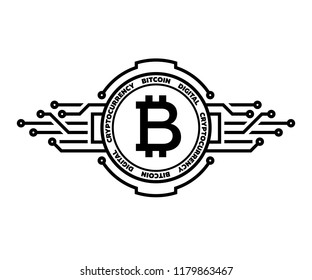 Bitcoin, abstract silver symbol of internet money. Digital Crypto currency symbol. Blockchain technology.
