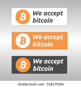Bitcoin Accepted button. We accept crypto currency coin bitcoin. Sticker, lable crypto currency.