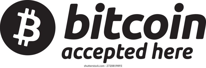 Bitcoin aceptado aquí signo con el logotipo de la criptomoneda y el texto que indica que un negocio acepta bitcoin como una forma válida de pago, promoviendo la adopción de la moneda digital y la innovación financiera.