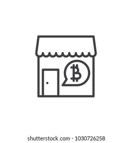 Bitcoin accepted shop outline icon. linear style sign for mobile concept and web design. Bitcoin payment simple line vector icon. Symbol, logo illustration. Pixel perfect vector graphics