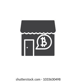 Bitcoin accepted shop vector icon. filled flat sign for mobile concept and web design. Bitcoin payment simple solid icon. Symbol, logo illustration. Pixel perfect vector graphics